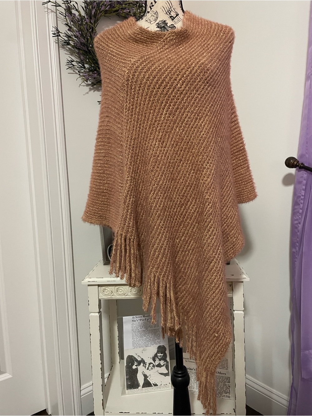 Cozy Women's Fringe Poncho Sweater - Camel Color for Fall